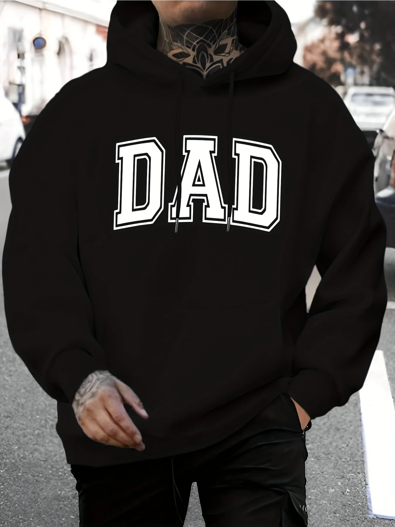 Men'S Heavyweight Hoodie - for Dad Letter Print Pullover Sweatshirt, Long Sleeve Winter Hoodie with Kangaroo Pocket, Machine