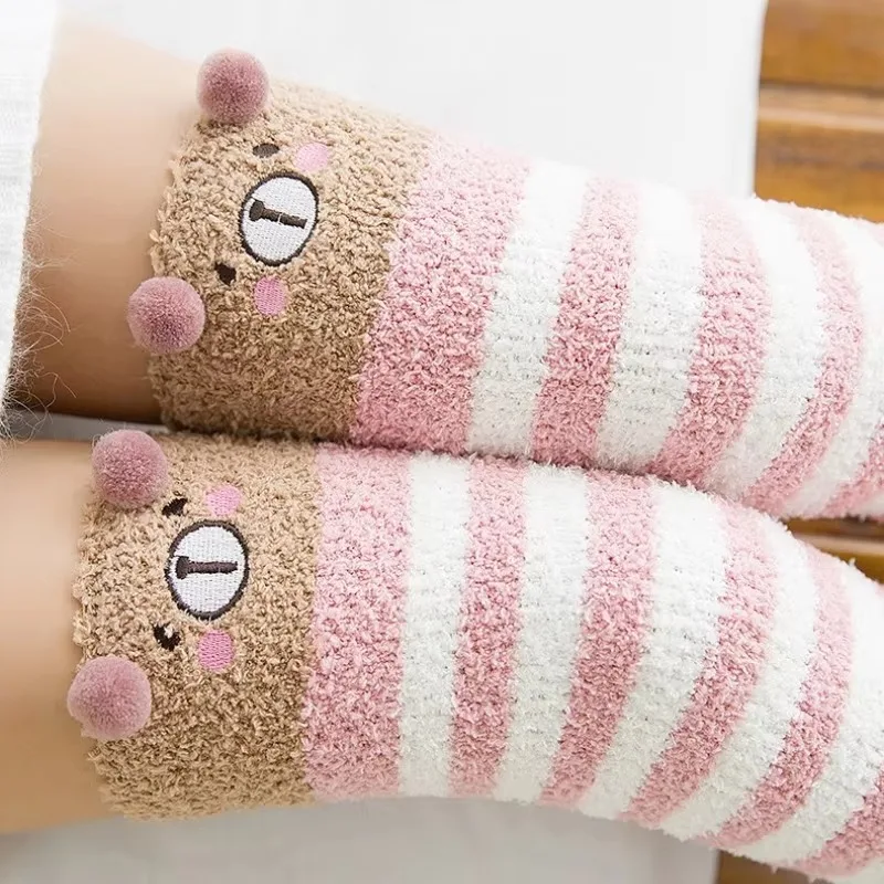 Japanese Girl Animal Modeling Striped Knee High Socks Cute Compression Warm Autumn Winter Long Thigh High Sock Kawaii Cozy