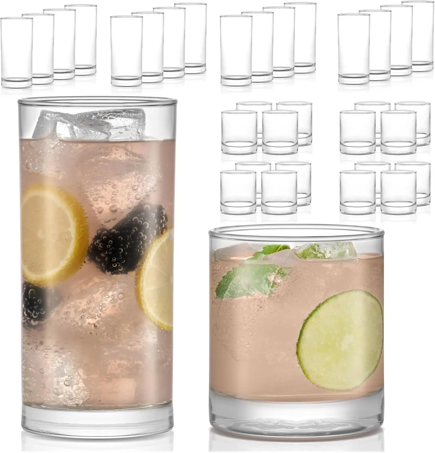 

24-Piece Glass Drinking Set with Lines, Dishwasher Safe Tumbler Set for Ideal Dining