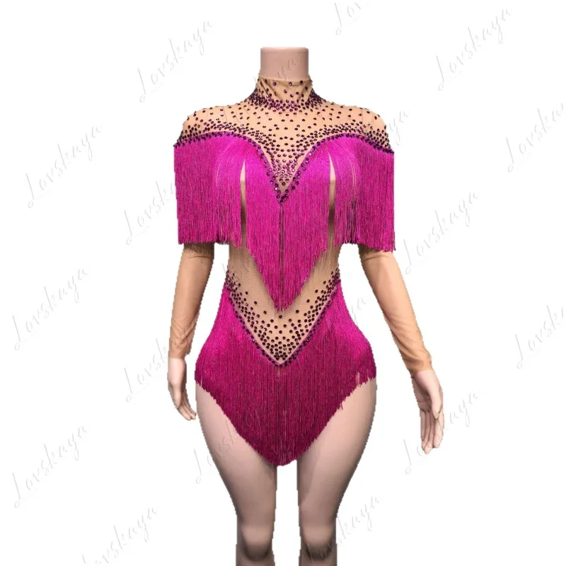 White Tassel Stage Gown with Nude Mesh, Women Modern Dance Performance Outfit for Annual Gala, Bar Vocal Show