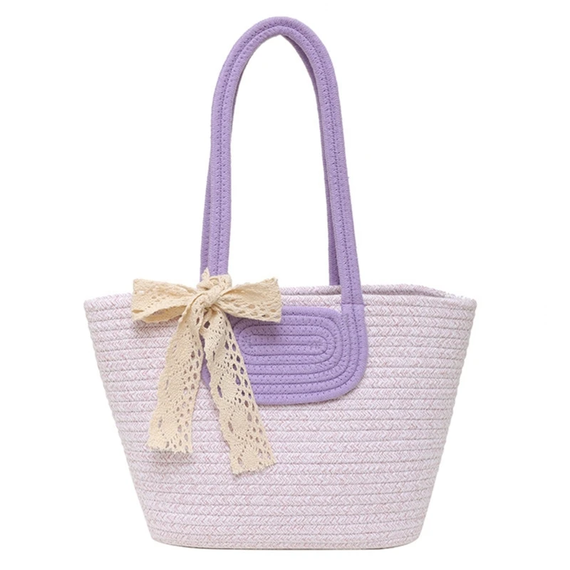 Elegant Ladies Hand-woven Cotton Rope Tote Bag Large Capacity Portable and Durable for Weekend Getaways and Travels