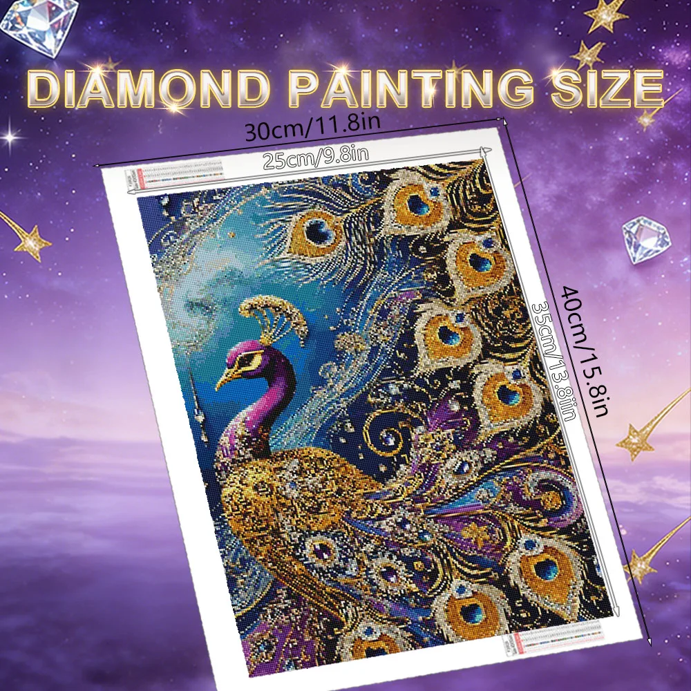 HUACAN Diamond Painting Peacock Animal Full Square Round Drill Diamond Mosaic 5d Flower Rhinestones Full Kits Wall Decor