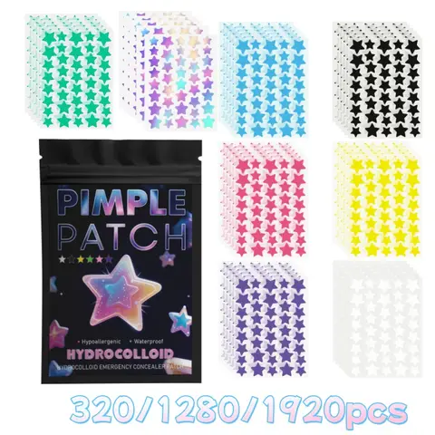 320/1280/1920pcs Rainbow Star Acne Patches, Hydrocolloid Stickers, Multi-Size, Gentle & Invisible, Covers Pimples, Travel Ready