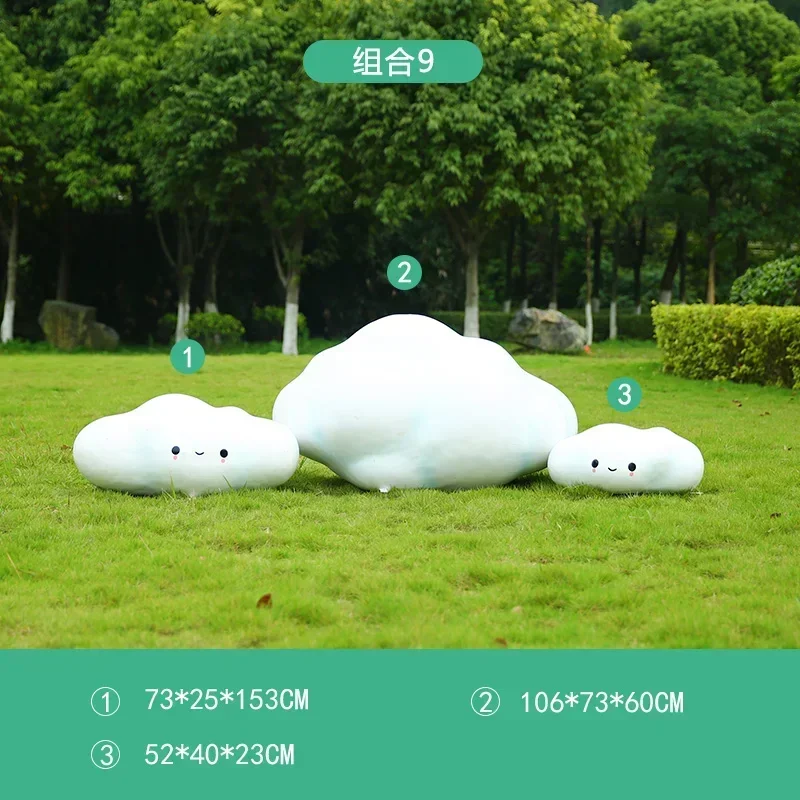 AA2003Outdoor FRP Rabbit Cartoon Character Ornament Stainless Steel Cloud Balloon Sculpture Decoration