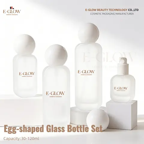 【Logo Custom】1Pcs Portable Egg Shaped Square Frosted Transparent Glass Perfume Bottles with Spherical Lid 100ml 50g Capacity