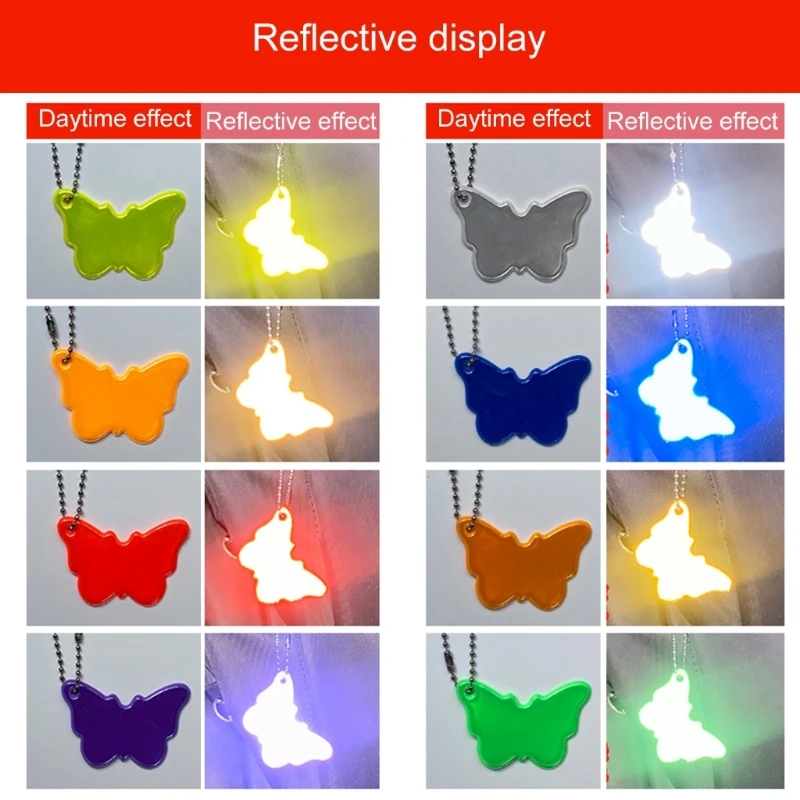 Reflective Butterfly Car Charm Portable Keychain Pendant Set of 10 Waterproof Sturdy PVC Hanging Safety Accessories