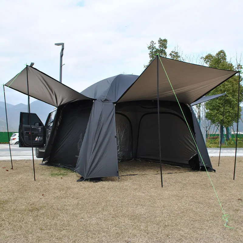 

8-Person family camping tent with 3 doors, SUV tailgate connection, waterproof and windproof large outdoor shelter