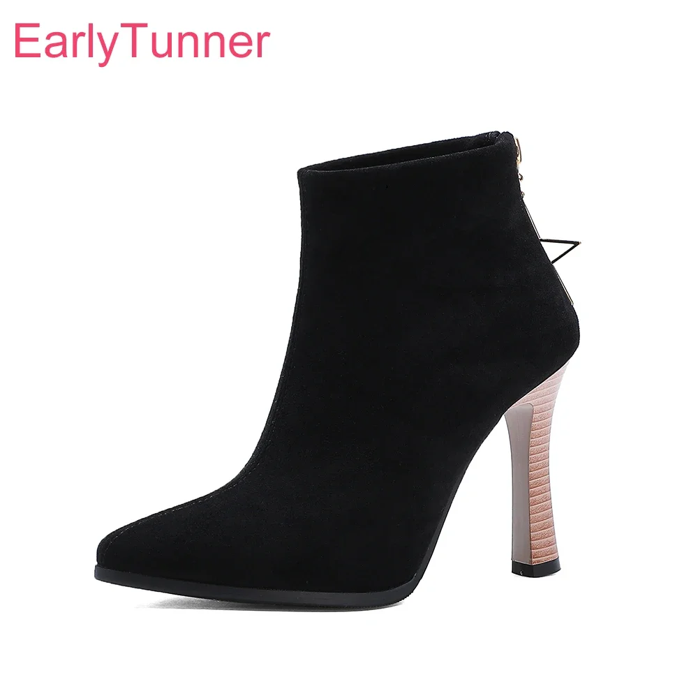 

Новые зимние модные черные фиолетовые женские ботильоны с острым носком на высоком каблуке Lady Nude Shoes Plus Small Big Size 11 33 43 46 50