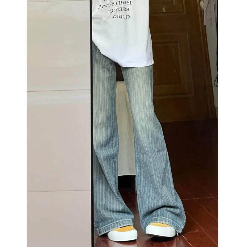 بنطال ذو قصة أرجل واسعة من القطن ملابس نسائية ربيعية مشروط ملابس نسائية مخصصة حليبي خوخ محبوك بنطاقات جماليات عطاء 2025