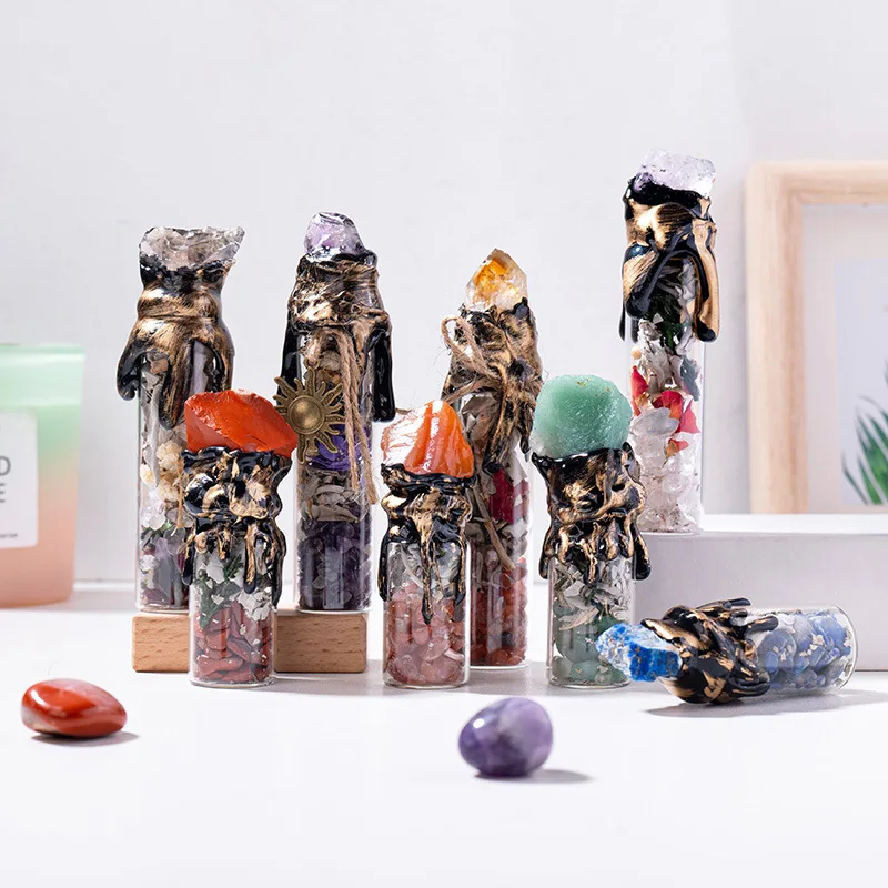 Natural Crystal Raw Stone Energy Bottle Amethyst Crushed Stone Wishing Bottle Halloween Magic Bottle Drift Bottle Ornament