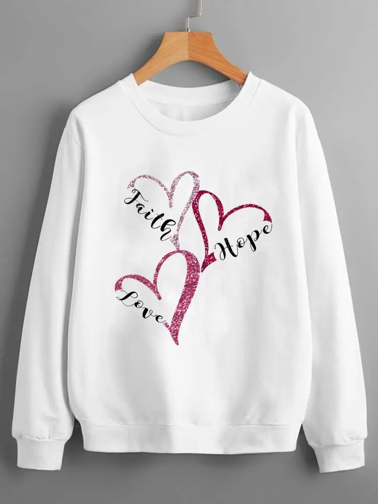 

Faith Love Heart Sweet Trend Long Sleeve Pullovers Fashion O-neck Clothing Women Ladies Print Lady Fleece Graphic Sweatshirts