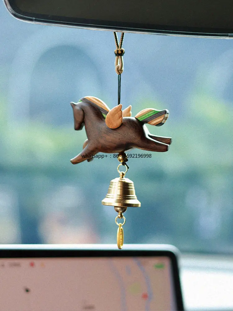 Cute Little Trojan Horse Pendant Car Rearview Mirror Car Hanging Car Decoration Bell Wind Chime Creative Gift