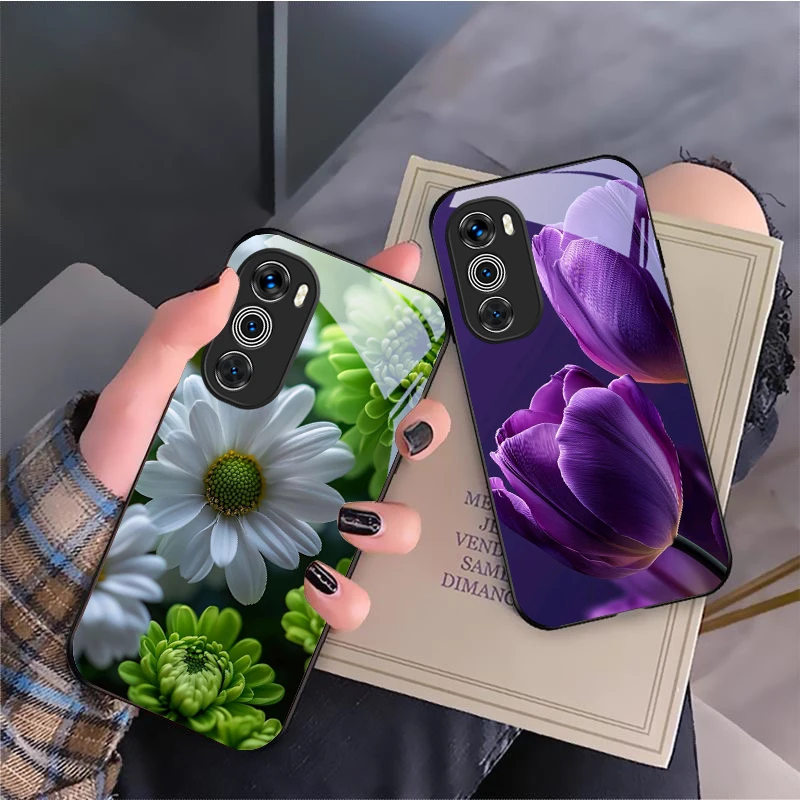 Picture 4: Purple tulip pattern For Motorola Moto G 14 22 24 34 35 45 54 55 75 84 85 Stylus Edge 30 40 Neo 50 Ultra Play glass phone case