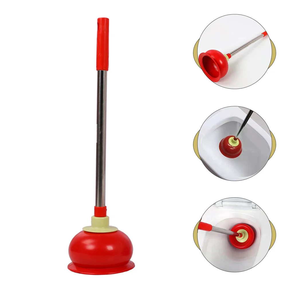 

Rubber Toilet Long Handle Stainless Steel Drain Cleaner Unclogging Tool Long Handle Plunger Bathroom Red Color
