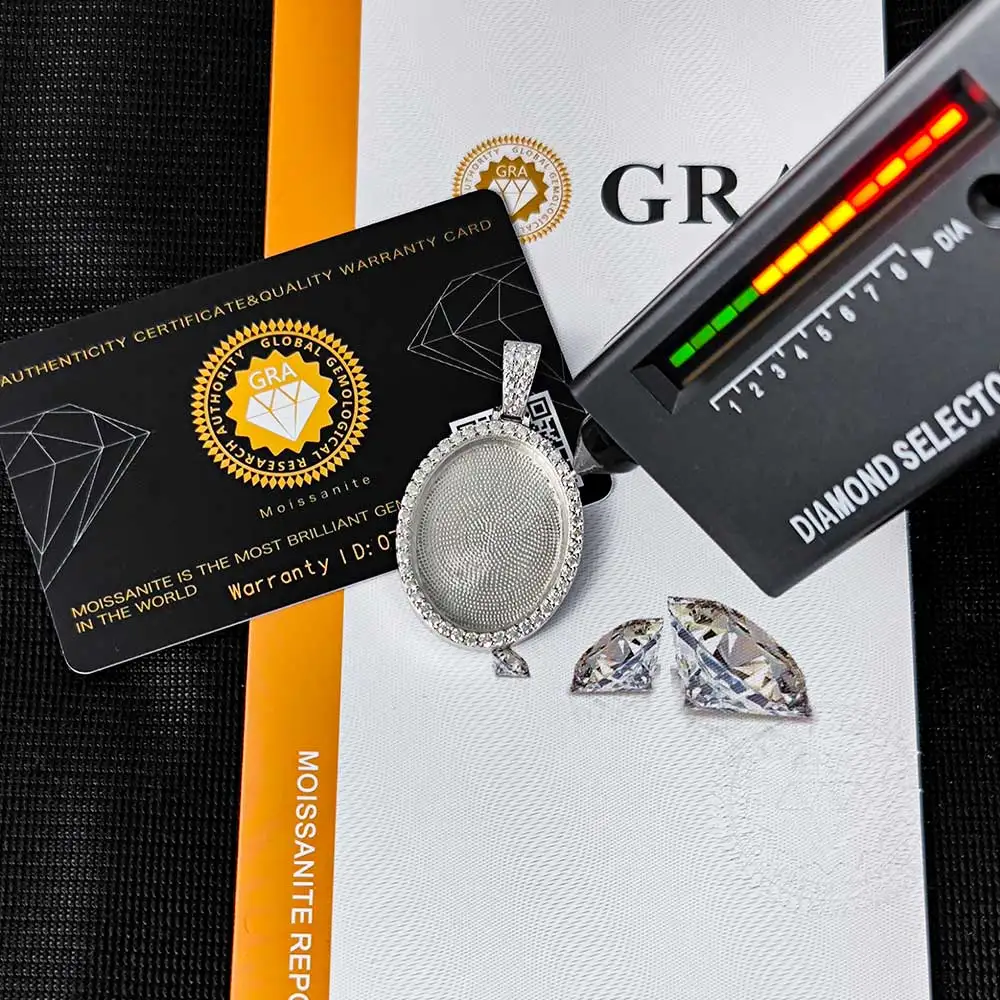 GRA Certificated Pass Diamond Tester 28MM Ellipse Picture Photo Memory Custom 925 Silver Moissanite Hip Hop Pendant