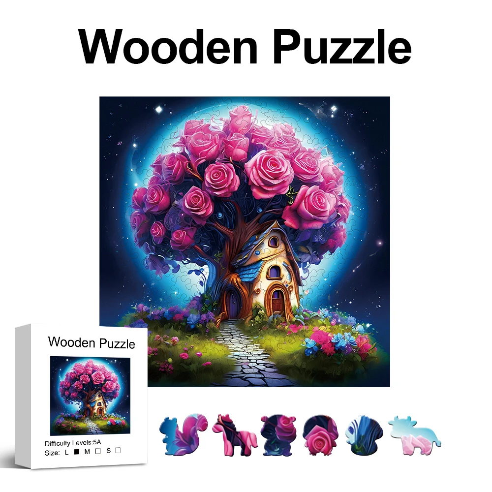 

Roserush House Wooden Jigsaw Puzzle For Adults, Unique Shaped Pieces Wooden Puzzle, Christmas Gift Family Game Home Decor