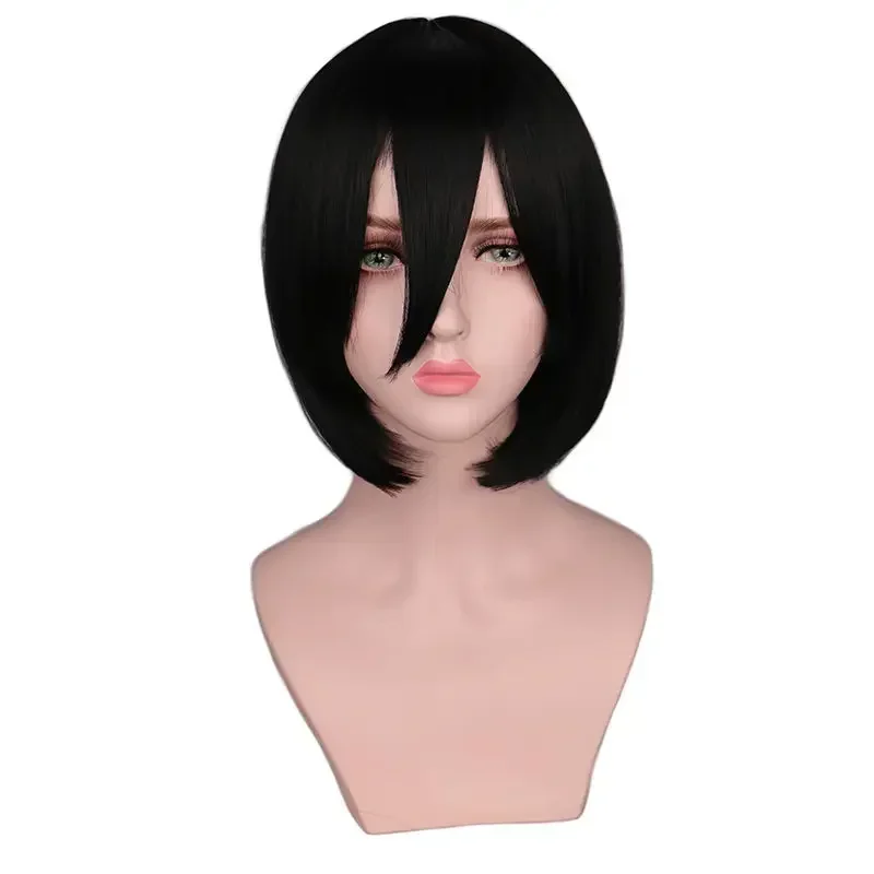 

Anime Attack on Titan Mikasa Ackerman Cosplay Wig Short Bob Black Shingeki No Kyojin Synthetic Hair