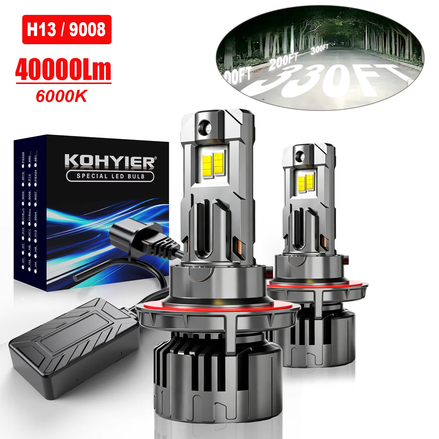 KOHYIER 2x H13 9008 Led Headlight Canbus with Driver High Low Beam 6000K No Error Code Turbo Diode For Dodge Caliber 2007~2011