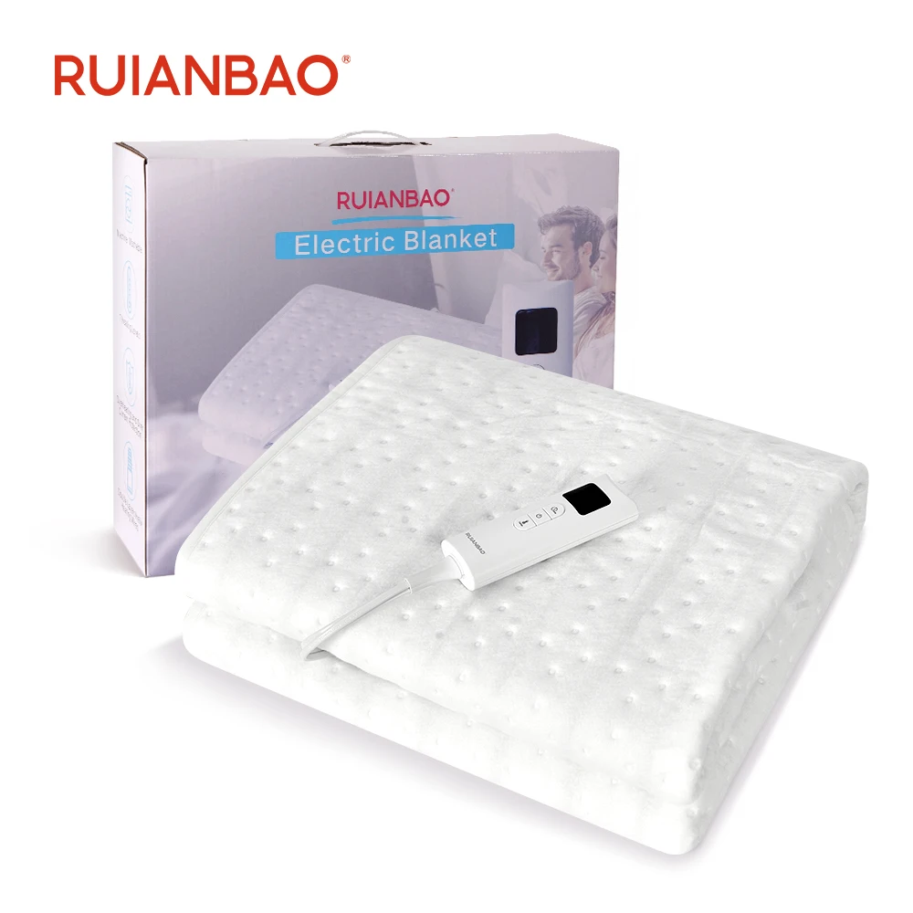 RUIANBAO Heizdecke Unterbett 80 x 150 cm, Weiße Punkt-geprägte Wärmedecke mit Touch-Point abnehmbarem Controller