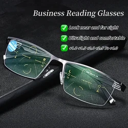 Men's Business Style Bifocal Reading Glasses Unisex Progressive Vision Adjustment Eyeglasses Classic Near Far Sight Presbyopia