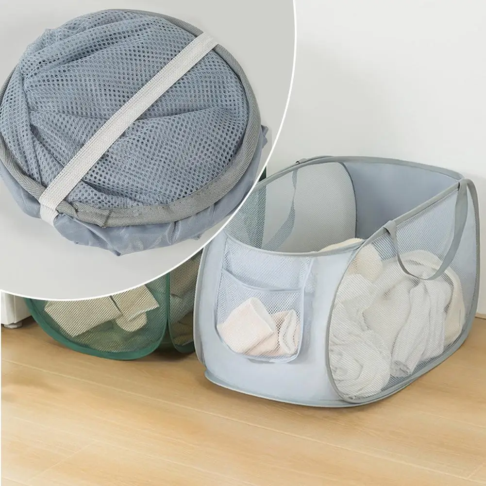 Folding Laundry Basket Organizer for Dirty Clothes Bathroom Clothes Mesh Storage Bag Household Wall Hanging Basket Frame Bu K6W6