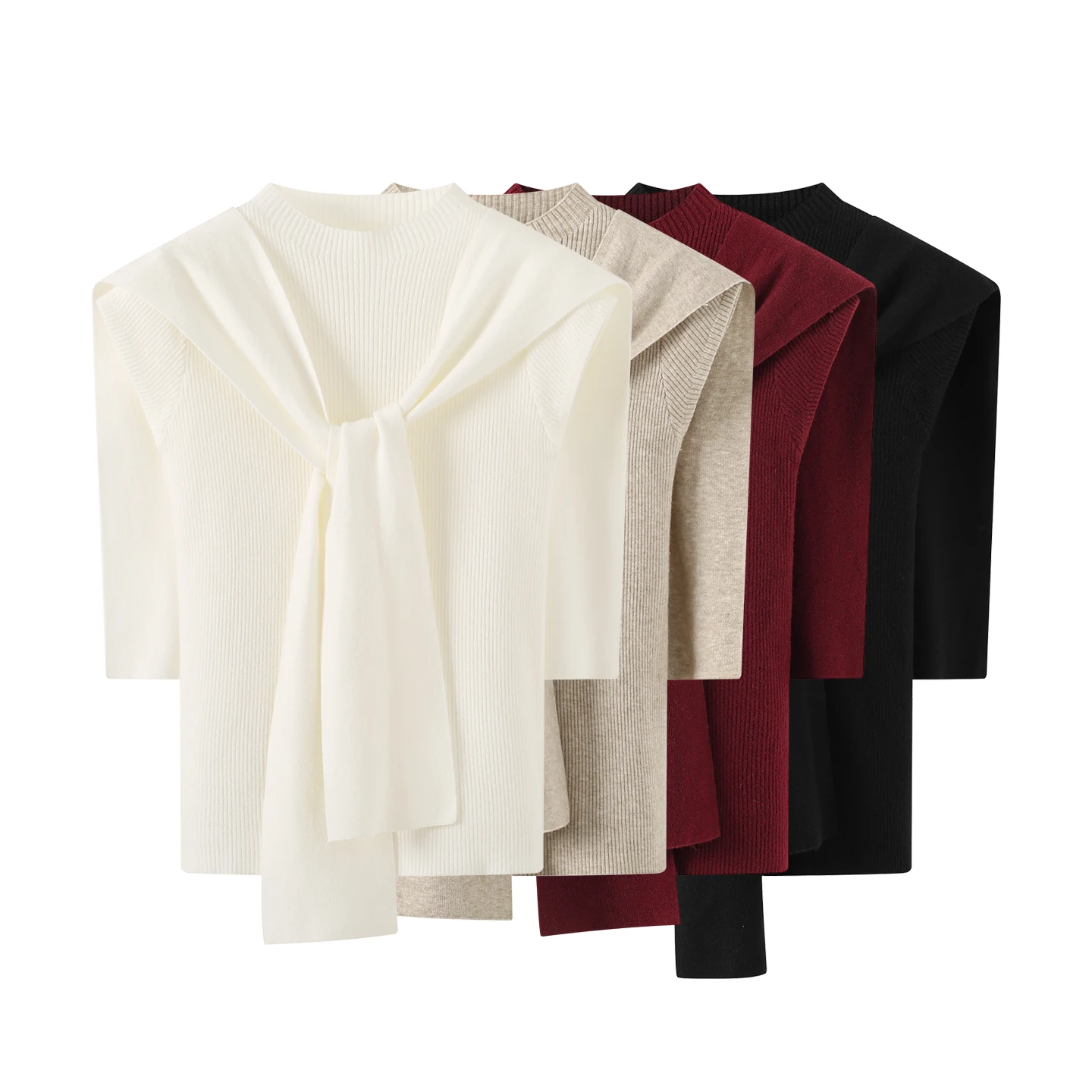 Detachable Shawl Collar Top Sleeveless Knitted Shirt Autumn 2026 Simple Casual Short Sleeve Shirt Women's Fashion