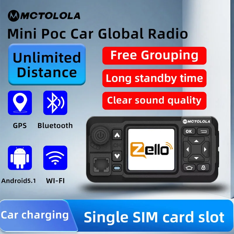 MOTOLOLA  Mini 4G Global POC Car Walkie Talkie GPS Wifi Bluetooth Zello  Long Range Fm Transmitter Ham Radio Car Walkie Talkie