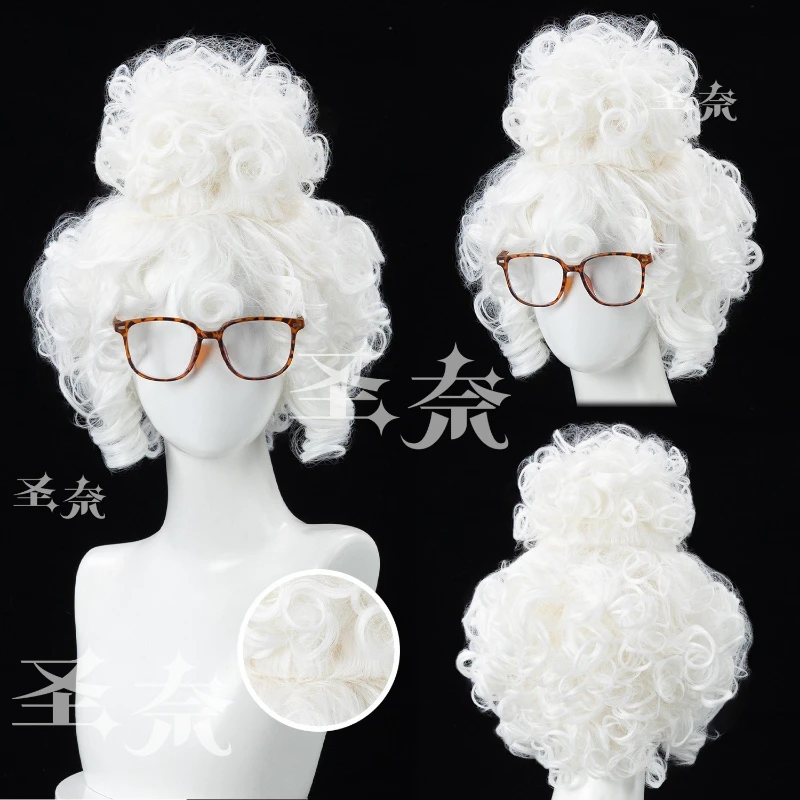 

Halloween women sheep Dawn Bellwether cos wig white wavy curly styled hair with glasses costumes