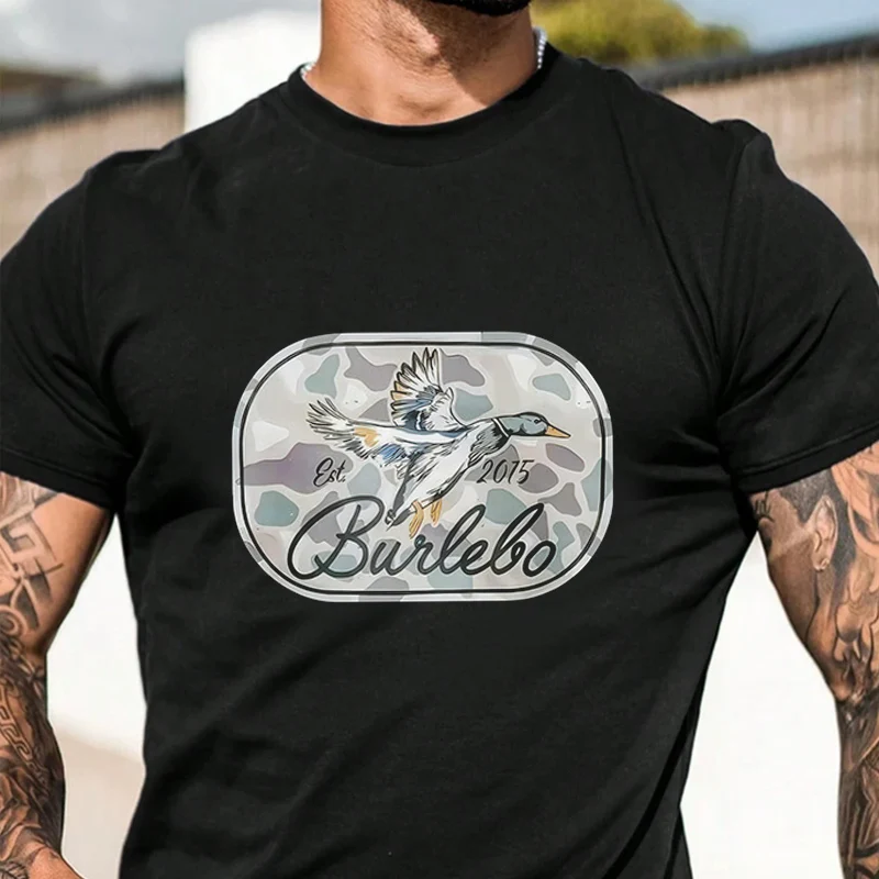 

Bird And Camouflage Patch Motorcycle Men's Fashionable Printed T-Shirt Short Sleeve Exquisite Design Essential T Shirt