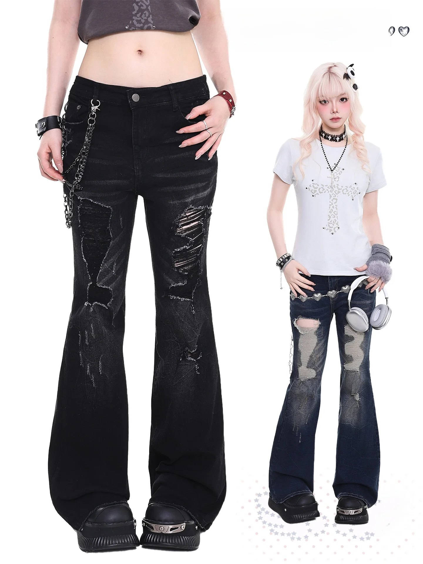 

Casual Slimming Denim Jeans Women's Hole Punching Micro Flared Leggings Stand Fit Medium Soft Fabric Daily Wear Spring Season