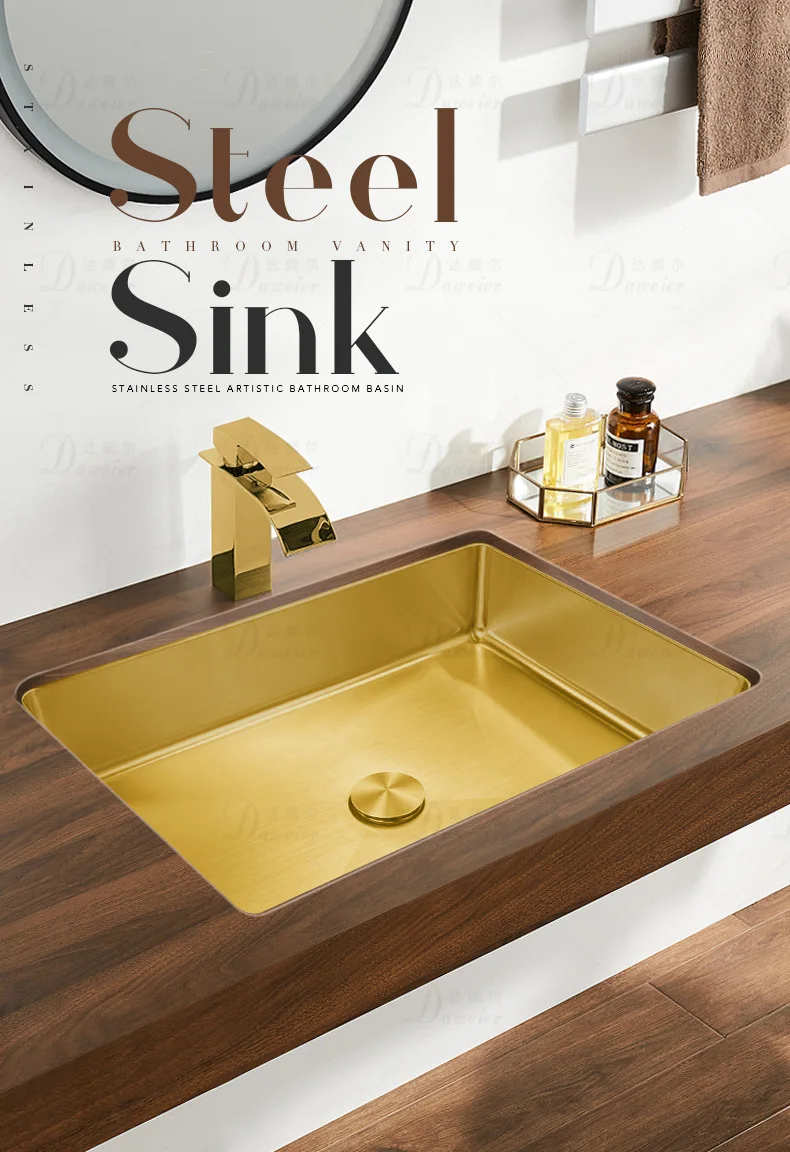 

Luxury Gold SUS304 Stainless steel washbasin Golden 520*370*120mm Washbowl Top Quality Handmade under counter mounting Lavabo