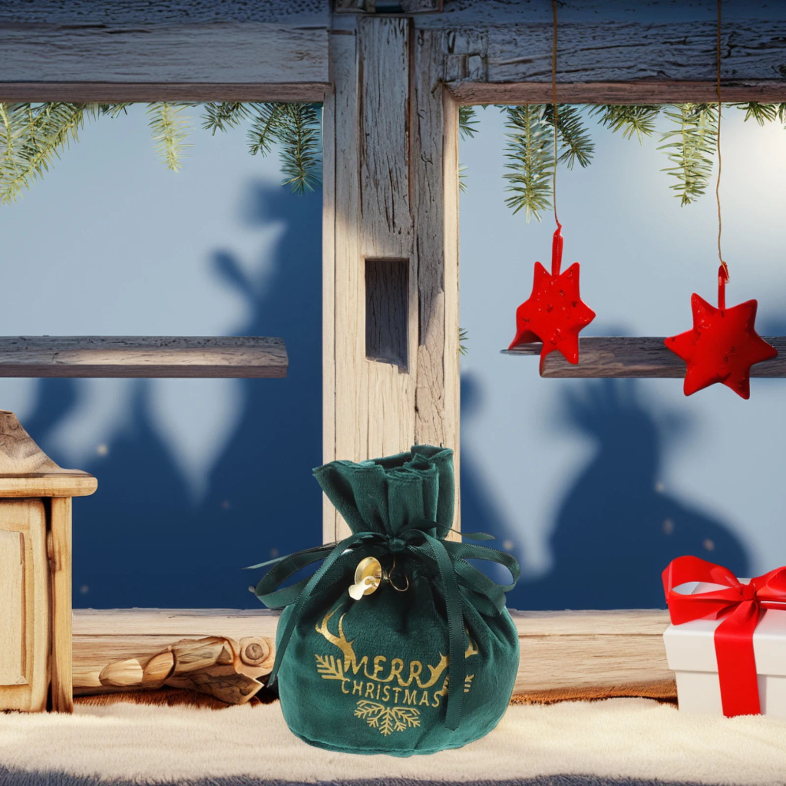 

4Pcs Christmas Drawstring Gift Bags Holiday Apple Goodie Pouches Party Candy Favor Wedding Birthday Holiday Goodie Bag