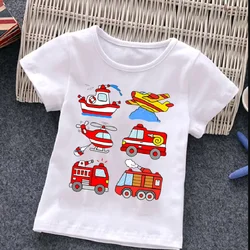 Caminhão de bombeiros imprimir nova camiseta das crianças verão manga curta tshirt dos desenhos animados harajuku menina menino topo t