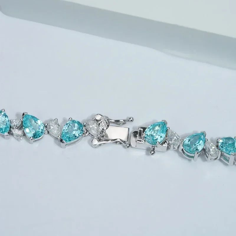 Prachtige Moissanite sieraden Moissanite peervorm Lab Paraiba edelsteen 14k witgouden ketting