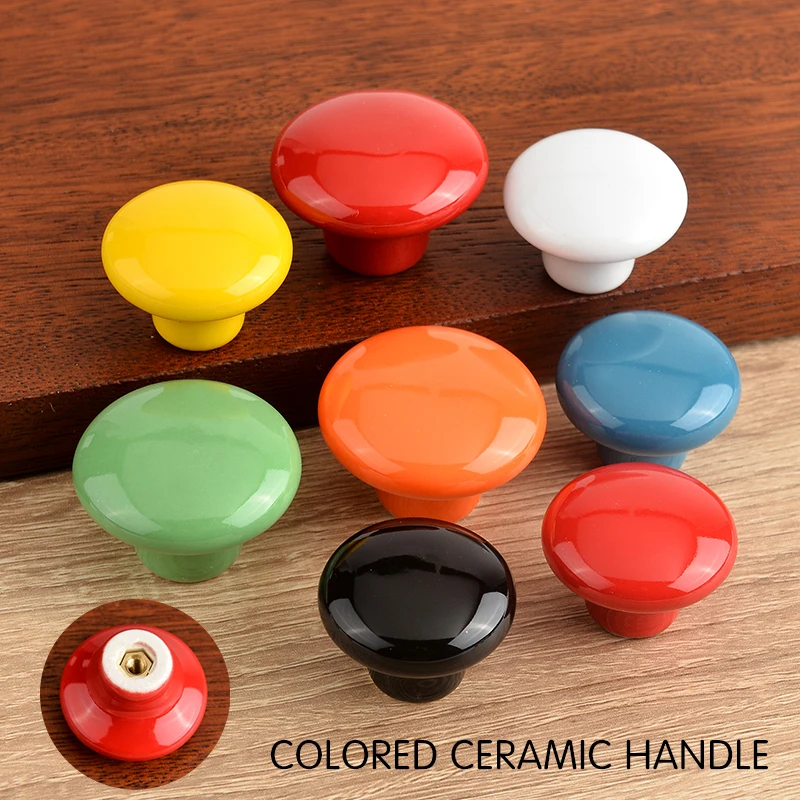 Drawer pulls knobs single hole ceramic small handle seven color multi color modern children's room cabinet door cartoon handle