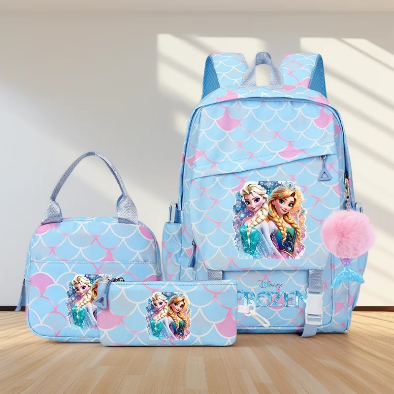

3Pcs Frozen Elsa Anna Fish Scale Backpack Sets Lightweight Perfect for Daily Use Graduation Present Lunch Bags Bookbag Knapsack