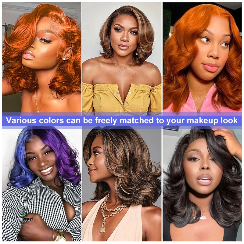 الزنجبيل البرتقالي قصير بوب شعر مستعار الجسم موجة 13x4 HD الدانتيل الشفاف الجبهة لينة ، ممتلئة ، لامعة 200% الكثافة الباروكات الشعر البشري 350 #