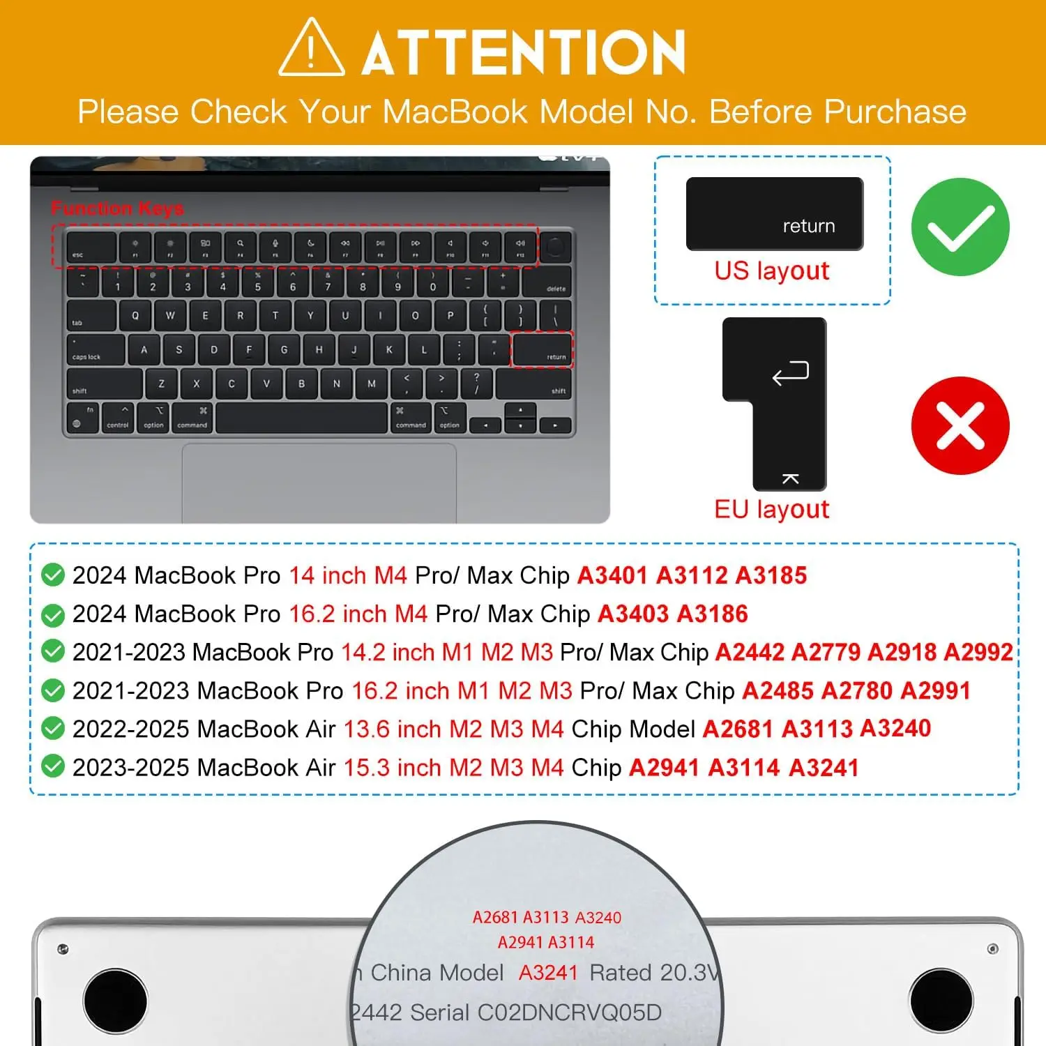 Multi Language US Version Black Keyboard Skin For All 2021-2026 MacBook Air Pro Neo M1 M2 M3 M4 M5,Film Dustproof,Office Work