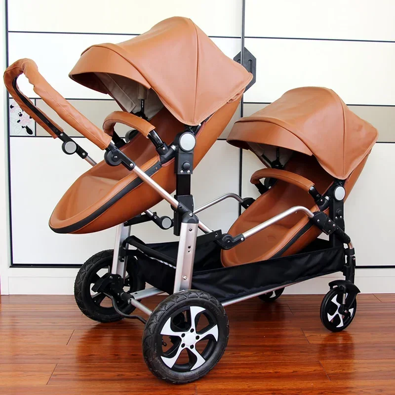 New twin strollers High landscape High quality foldable four-wheel stroller Removable double eggshell Sleeping basket stroller