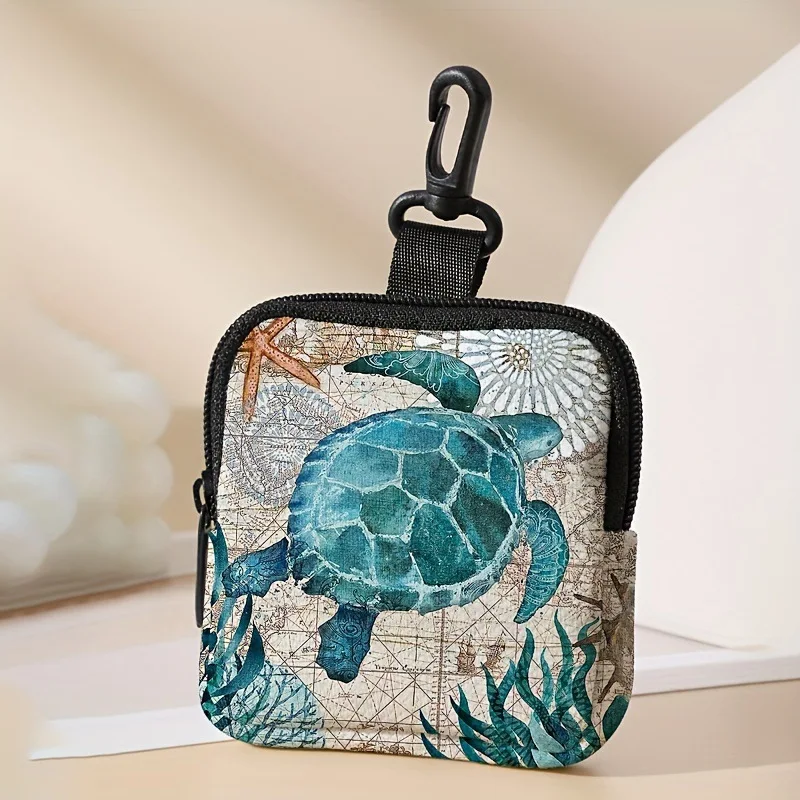 Men Women Turtle change bag synthetic leather waterproof color printing zipper storage bag multifunctional mini headphone bag