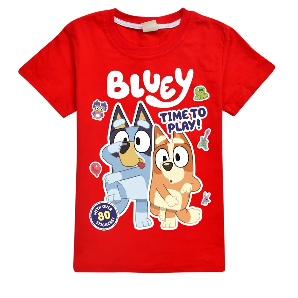 Bluey Fashion Cartoon Trendy Children\'s Clothing Summer Casual Tops For Boys And Girls Pure Cotton Short-sleeved T-shirts