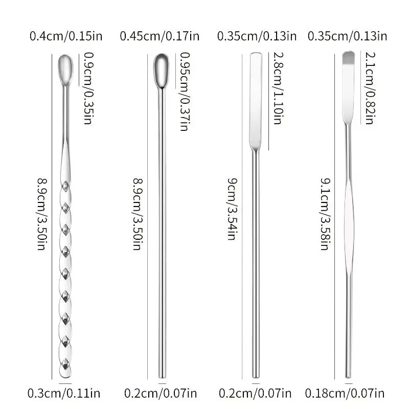 4PCS Nail Art Stirring Rod Tool Stainless Steel Powder Liquid Gel Polish Spoon Spatula Foundation Mixing Tool