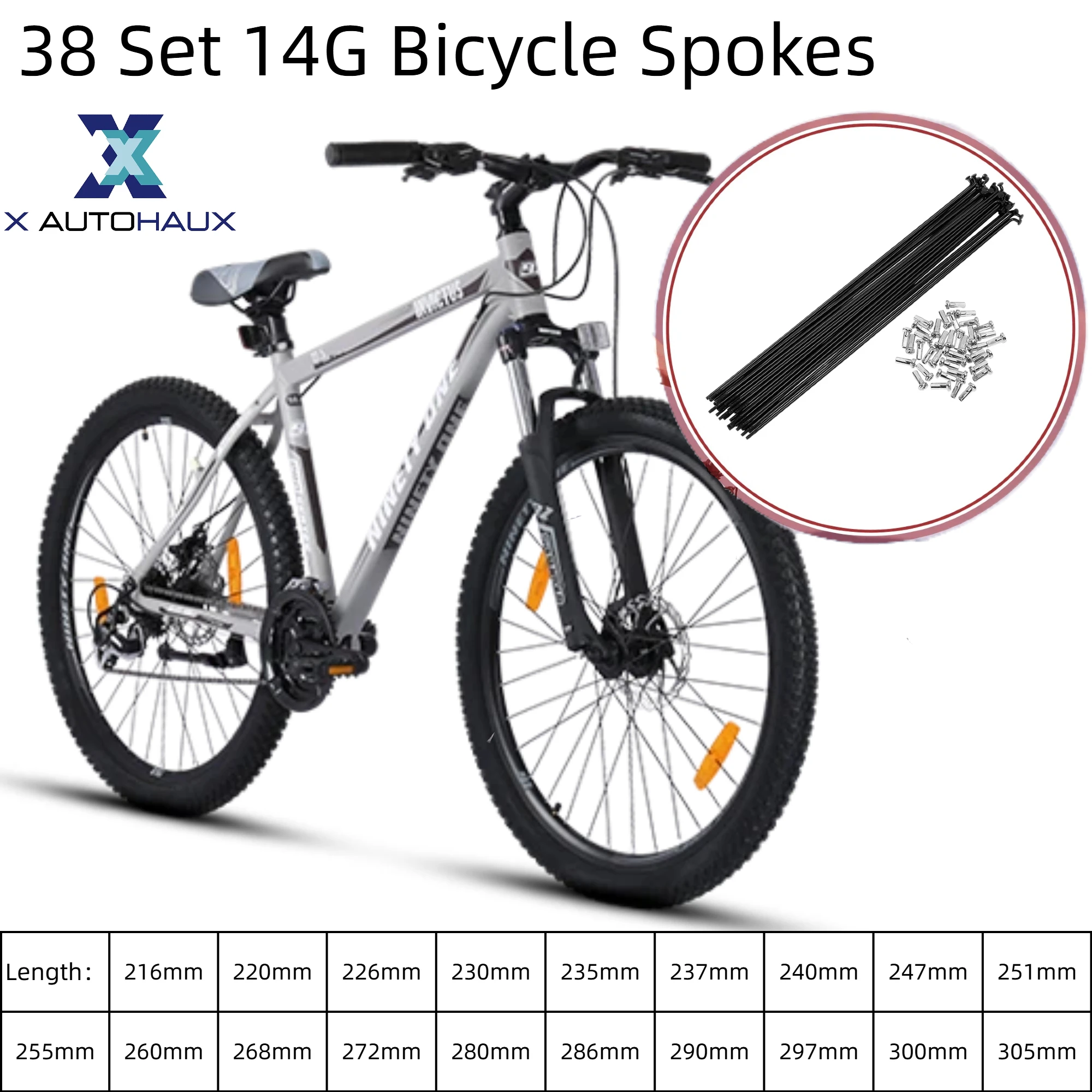 

X Autohaux 38 Set 14G Bicycle Spokes 226mm 230mm 235mm 237mm 240mm 247mm 251mm 255mm 260mm 268mm 272mm 280mm 286mm Carbon Steel