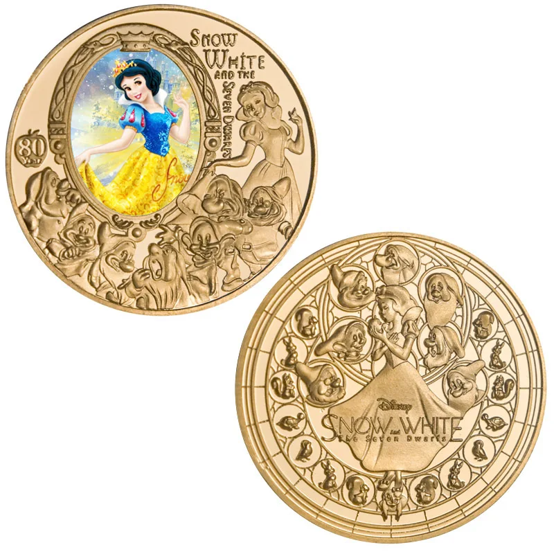 Figuras de acción de monedas conmemorativas de Disney, juguetes de dibujos animados de monedas de Metal conmemorativas de Blancanieves, colección de recuerdos, regalos para niños