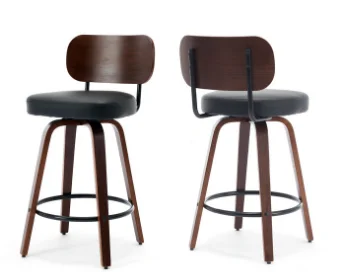 

Ellis 26" Faux Leather Swivel Counter Stool with Bentwood Frame and Walnut Veneer, Set of 2, Black
