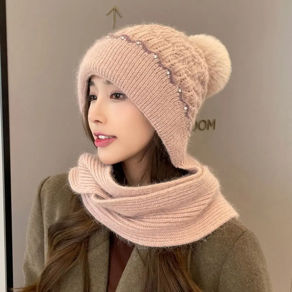 

New Knitted Winter Caps with Scarf Neck Warmer Soft Ear Protection Hat Windproof Scarf Set Hooded Autumn Winter