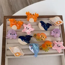 Small Delicate Cute Ocean Trumpet Acetate Hair Clips Cartoon Whale Seahorse Crab Starfish Hair Grab Side Bangs Clip for Girls