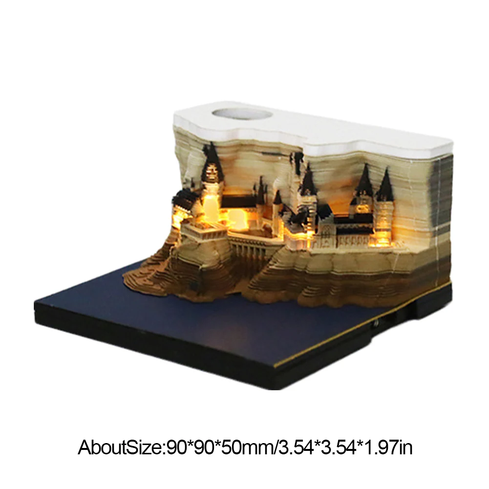 Calendario de escritorio 3D, Bloc de notas, Castillo, papel artesanal, tallado, almohadillas artísticas, papel rasgado, revelación, Castillo mágico, escultura de casa para oficina/hogar