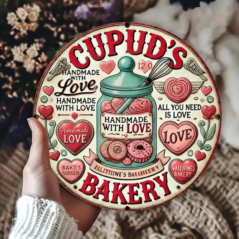 2D Flat - 1pc Cupid'S Bakery Vintage Valentine'S Day Metal Sign - Romantic Retro Wall Decor with Heart