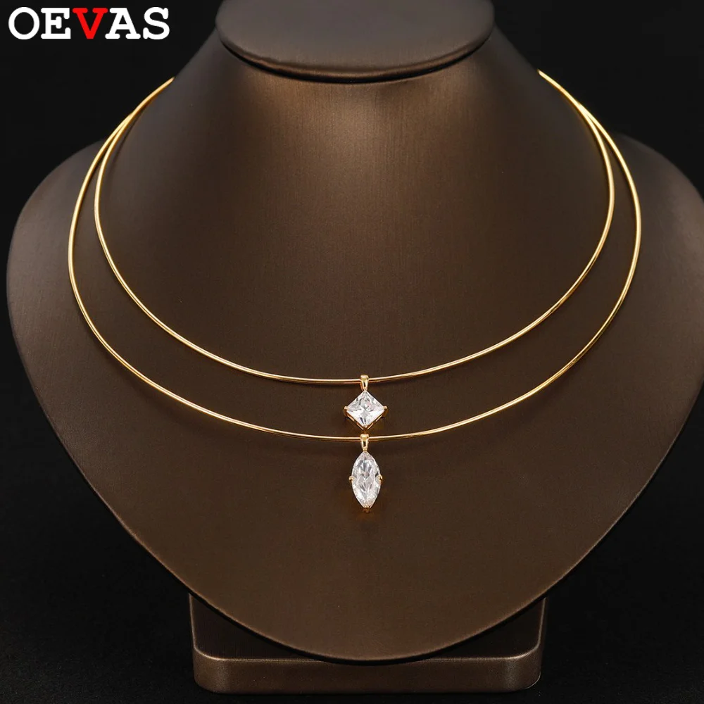 OEVAS D Color VVS Real Moissanite Solitaire Diamond Pendants Collar Necklace for Women S925 Silver Plated 18K Gold Choker Gift